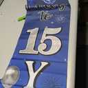 15th Birthday Decorations for Boys Girls Happy 15th Birthday Banner Large Size Blue Silver Birthday Backdrop Banner for 15 Years Old Anniversary Birthday Party Photo Prop Booth Background Deco