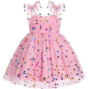 IBTOM CASTLE Toddler Baby Girl Birthday Dress Floral Sequin Tulle Tutu Dresses for Pageant Party Cake Smash Photoshoot (5-6 Years, Blush Pink)