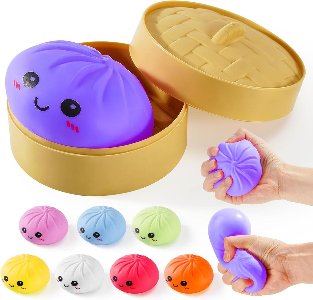 Dumpling Squishy Toys, Gaint Dumpling Squishy Mystery Box, Colorful Squishies Dumplings Stress Balls Toy, Stocking Stuffers with Food Steamer Stretchy Desk Toy (Purple)