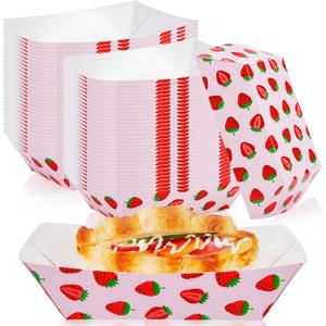 100 Pcs Strawberry Paper Plates Disposable Waterproof Food Bowl Tray 1 lb Berry Plates Bulk for Strawberry Themed Shortcake Berry First Birthday Party Supplies Favors Decoration