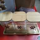 Honeydak Dog Treat Container for Countertop 37oz Airtight Glass Dog Food Storage Container Set with Bamboo Lids Pet Food Organizer with Scoops, Labels, Pen
