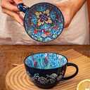 Bohe Ceramic Coffee Mugs Set of 6,Multicolor Floral Pattern tea cup, mug set 5.9 in, 15 oz large Coffee cups Ceramic with Handle, Porcelain ceramic Cups Set for Cappuccino and Latte