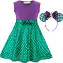 Funna Mermaid Costume for Girls Mommy and Me Princess Dress with Ears Headband (Adult X-Large, Purple)