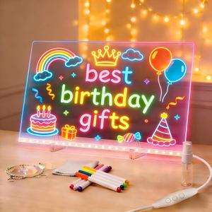 Glow Led Drawing Board for Kids, 13"x10" Acrylic Drawing Board with 7 Color Modes, Girls Christmas Birthday Graduation Gifts for 5-12 Year Old Girl Toys, Doodle LED Note Board for School Home Office