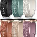 SNBLK 6 Pack Floral Engraved Bands Compatible with Samsung Galaxy Watch 7 Band 6 5 4 Active 2 FE 40mm 44mm/Watch 6/4 Classic/5 Pro/3, 20mm Cute Flower Silicone Sport Strap for Samsung Watch Bands Women (Black/Pine Green/Starlight/Brown/Milk Tea/Smoke Violet)
