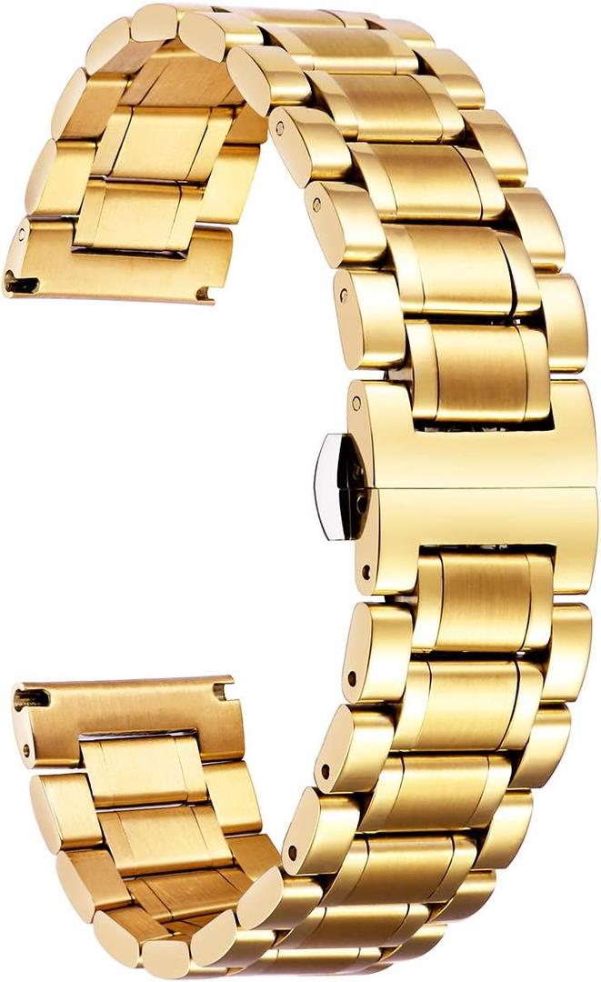 BINLUN Stainless Steel Watch Band 12mm 14mm 16mm 18mm 19mm 20mm 21mm 22mm 24mm Adjustable Metal Link Watch Bracelet with Straight & Curved Ends for Business Daily Wear Men & Women (Gold)