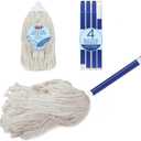 Lola Products Cotton String Wet Floor Mop w/ 1 Replacement Head, 4 Ply Cotton can Absorb 3X its Weight in Water, w/ Swivel Hang Cap for Easy Storage