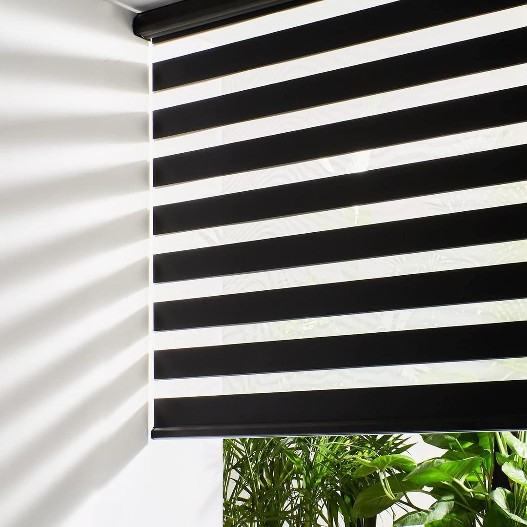 Persilux Cordless Zebra Blinds for Windows Free-Stop Roller Windows Shades (34" W X 72" H, Black) Dual Layer Light Control for Day and Night, Light Filtering Sheer Shades for Home, Easy to Install