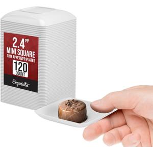 Exquisite Tiny Mini Dessert Plates - 120 Pack 2.4 In. x 2.4 In. White Disposable Appetizer Plates - Small Plastic BPA Free for Weddings