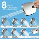 High Pressure Shower Head with Handheld, 8 Functions, Anti-clog Nozzles, Built-in Power Wash, Heat-Resistant Premium ABS Material, Leakproof 5.9ft Hose & Thickened Bracket