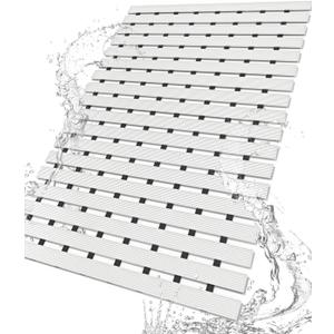 DEXI Bathtub Shower Mat Non Slip, 17x26 Bath Tub Floor Mats, Textured Bathroom Bathmat, Drain Holes, Washable, Easy Dry, White