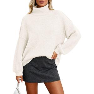 PRETTYGARDEN Oversized Sweaters for Women Fall Clothes 2026 Long Sleeve Mock Neck Tops Chunky Knit Pullover Winter Clothing (White, XL)