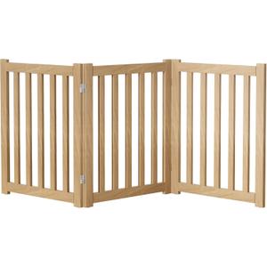 3-Panel Solid Wood Dog Gate - Freestanding Folding Pet Gate for Doorways, Stairs, Indoor, 24" Height, No Installation Needed, Natural Wood