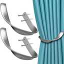 Curtain Holdbacks Hooks Holders for Drapes Wall Mounted, Decorative Aluminum Alloy Curtain Tiebacks Drapery Holdbacks with Screws for Window Dcor Silver (2 pack)