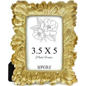 3.5x5 Vintage Picture Frame Gold, Ornate Leaves Photo Frame with Glass Front, Elegant Picture Frame for Wall or Tabletop Display, Gift ldeas for Home Decor
