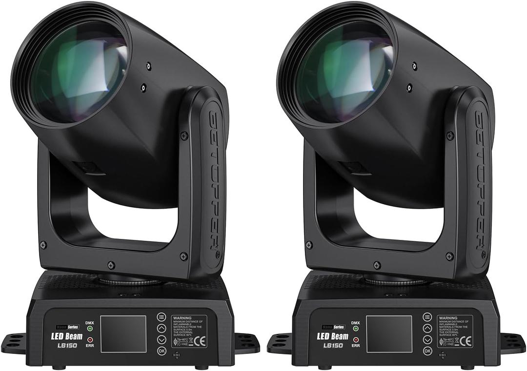BETOPPER 150W Moving Head DJ Lights with Beam 12 GOBO 12 Colors 1 Prism Plate DMX Sound Activated Stage Light for DJ Party Bar Wedding Stage Lighting (2 Pack)
