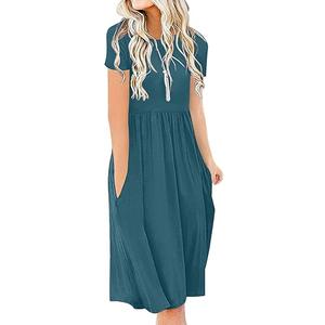 DB MOON Women Summer Casual Short Sleeve Dresses Empire Waist Dress with Pockets (Medium, Army Green), Size 20