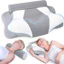 SAHEYER Cervical Neck Pillow and Roll Neck Pillow, 2 in 1 Ergonomic Pillow for Neck Pain Relief, Memory Foam Neck Support Pillows for Side, Back & Stomach Sleepers-Grey