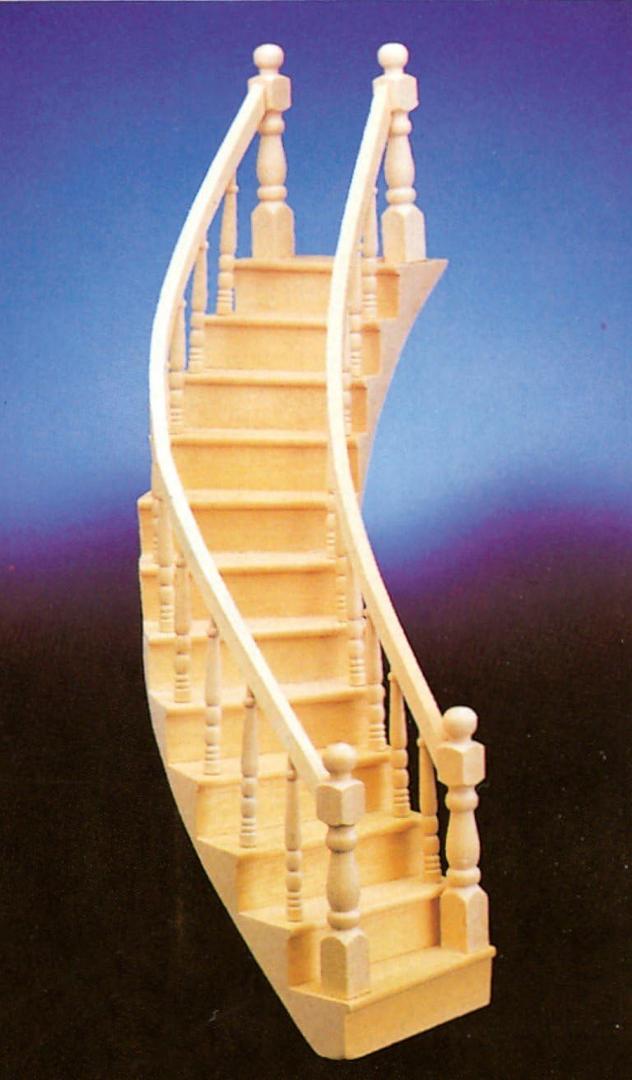Dollhouse Miniature Assembled Right-Curve Staircase