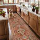 Tangsoo Boho 3x10 Runner Rug for Hallway Long Washable Hallway Runner Rugs, Non Slip Vintage Soft Low Pile Rug Runner, Oriental Terracotta 10ft Carpet Runners for Living Room Kitchen Bedroom Entryway