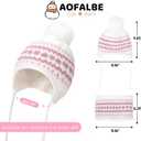 Kids Winter Hat Scarf Set for Girls Boys, Toddler Knit Beanie Hat & Neck Warmer Sets with Warm Fleece Lined Pom (White)