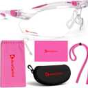 Safety Glasses  ANSI Z87 Certified, 5X Anti-Fog ClearShield Lenses with Premium Hard Case & Accessory Bundle (Pink & White / Clear)