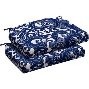 downluxe Outdoor Chair Cushions Set of 2 for Patio Furniture, Water-Resistant Patio Chair Cushions with Ties, High Density Foam Outdoor Seat Cushion, 17" X 16" X 2", Blue Carp