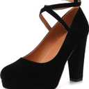 Mostrin Black Chunky High Heels for Women Sexy Closed Toe Platform Pumps with Buckle Strap Mary Jane Dress Shoes for Formal Prom Party Size 8