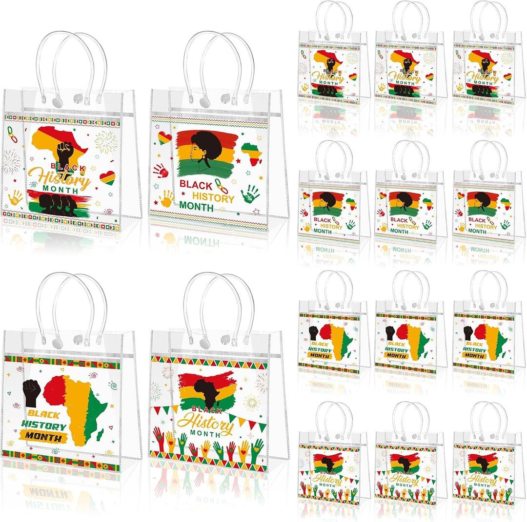 24 Pcs Juneteenth Gift Bags Black History Month Gift Bags with Handles Juneteenth Party Favors Clear PVC Gift Bags African American Goodie Bags for Freedom Day Independence Day, 8 x 8 x 3.15 Inch