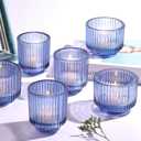 6pcs Assorted Blue Votive Candle Holder for Wedding Centerpieces, Vintage Ribbed Tealight Candle Holder for Room Decor, Large Glass Candle Holder for Christmas Decor Party Table Centerpiece