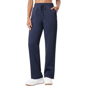 Womens Fleece Lined Sweatpants Cotton Straight Leg Sweat Pants Winter Running Casual Yoga Lounge Workout Pockets 31'' Navy, Medium