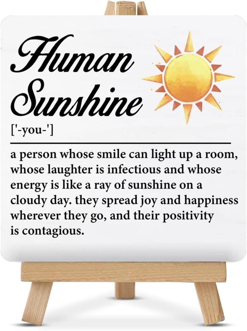 Inspirational Desk Decor Sunshine Gifts Human Sunshine Gift Human Sunshine Definition Wood Sign with Easel Home Office Shelf Table Desk Decor, Appreciation Gifts for Women Friends Men