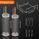 Rolling Grill Basket Set 2 Pack, 304 Stainless Steel Rotating Cage (3.9inch Dia & 3.5inch Dia) with Removable Wood Handle, Includes Wave Holder & Hanging Hooks, BBQ Net for Vegetables Shrimp Smoker Camping