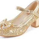 Princess Shoes High Heel Toddler Girls Dress Shoes Cute Bowknot Sparkle Mary Jane Flower Girls Wedding Birthday Party Prom for Little Big Kids (Gold Sequins)