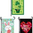 2 x 3 Pack Valentine's Day & St. Patrick's Day Burlap House Flags - Double Sided, 12x18 Inch, Easter Garden Flags