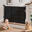 Retractable Baby Gates for Stairs, 55" Wide Retractable Dog Gate Pet Gate, 34" Extra Tall Child Safety Gate Toddler Mesh Gate with Support Rods for Doorways, Hallways, Deck, Porch, Indoor, Outdoor, Black