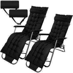 Kigley 2 Set 67 x 21 Inch Lounge Chair Cushion with Headrest Soft Patio Chaise Lounge Cushion for Outside Sofa Lawn Furniture Chair Pads with 8 Tie for Outdoor Indoor Patio Home(Black)