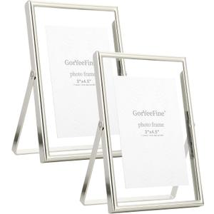 Silver Floating Frame 4x6" Set of 2 for photo 2x3'',3.5x5'', Metal Floating Frames 3.5x5'' Adjustable Tabletop/Shelf Photo Frame, Classy Gift Choice for Wedding, Thanksgiving, Christmas.