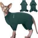 ROZKITCH Sphynx Cat Clothes, Breathable Soft Cat Jumpers for Cats Only, Coat with Four Legs, Warm Sweater T-Shirt Pajamas Jumpsuit Vest Cornish Rex Devon Rex Peterbald DarkGreen M (Back Length:11.81")