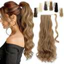 FELENDY 22" Ponytail Extension Curly Wavy Clip in Hairpiece Wrap Around Long Pony Tails Hair Extensions Synthetic for Women Ash Blonde Mix Ginger Brown