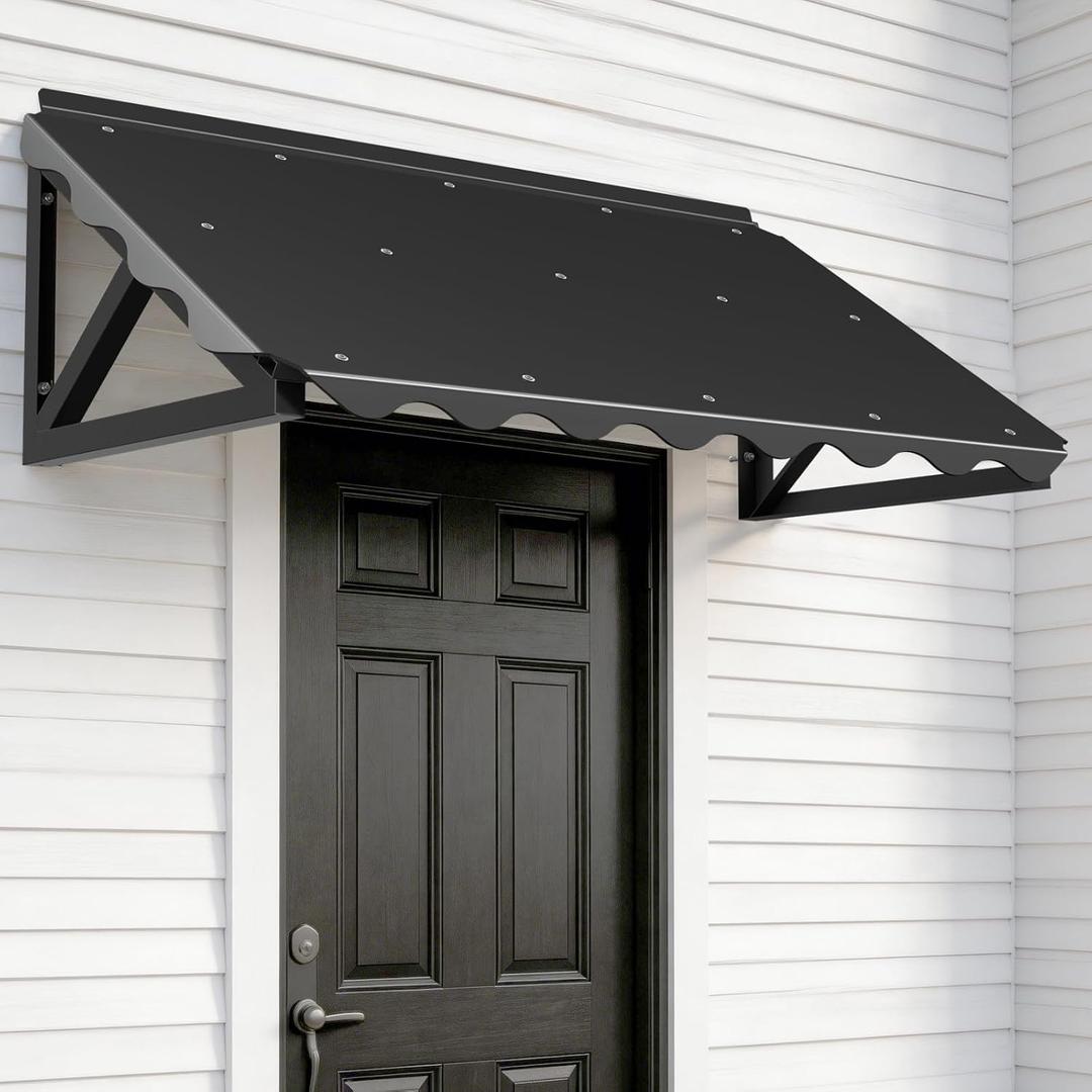 Awning for Door Entrance, 52.7" x 29" Polycarbonate Door/Window Awning Exterior with Fixed Triangular Steel Frame, Metal Canopy for Porch, Patio, Balconies, All-Weather, Rain/Snow Protection