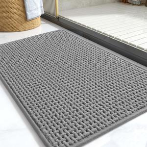 COCOER-Chenille Bath Mat-Rubber Backing Bathroom Rugs Non Slip-Super Absorbent Bath Mats for Bathroom Floor-Quick Dry Bathroom Mat Thin Bath Rugs Fit Under Door-Grey 20''x47'' (20x47in)