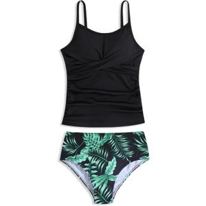 LKALPSQ Girls Swimsuits 2 Piece Bathing Suit Tropical Floral Swimwear  Beach Sport Halter Tankini Black 15 Years