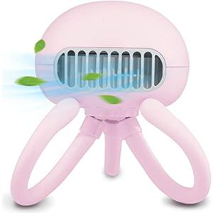 Portable Bladeless Fan - Mini Handheld Fan with Flexible Tripod, Clip-on for Stroller, Car Seat, Crib, Bike and Desktop - 3 Speeds, Rechargeable Battery Operated (Pink)