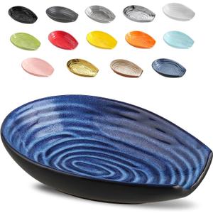 Hasense Ceramic Spoon Rest for Kitchen Counter, 5.7 Inch Blue Porcelain Spoon Holder Farmhouse Cooking and Coffee Spoon Rest for Stove Top, 1 PC