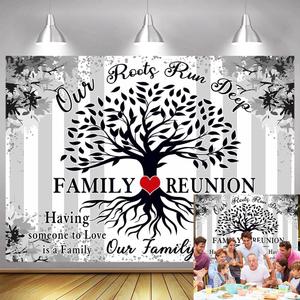 7x5ft Family Reunion Backdrop Family Tree Leaves Our Roots Run Deep Photography Background Welcome Family Members Gathering Party Decoration Supplies Banner