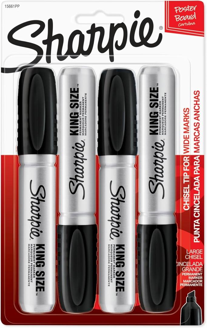 Sharpie King Size Permanent Marker Large Chisel Tip Great for Poster Boards Black 4 Count (Assorted)