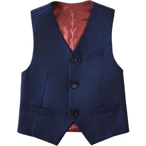 Boys Suit Vest Kids Formal Waistcoat Vest with Pockets Adjustable Back Strap Vest for Wedding Piano Performance (8, Navy)