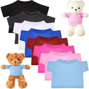Jecery 8 Pcs Colorful Bear Clothes Tee Shirt Fit 14-18 Inches Bears Sublimation Stuffed Cute Tiny DIY Make Your Own Plush Doll(Dark)