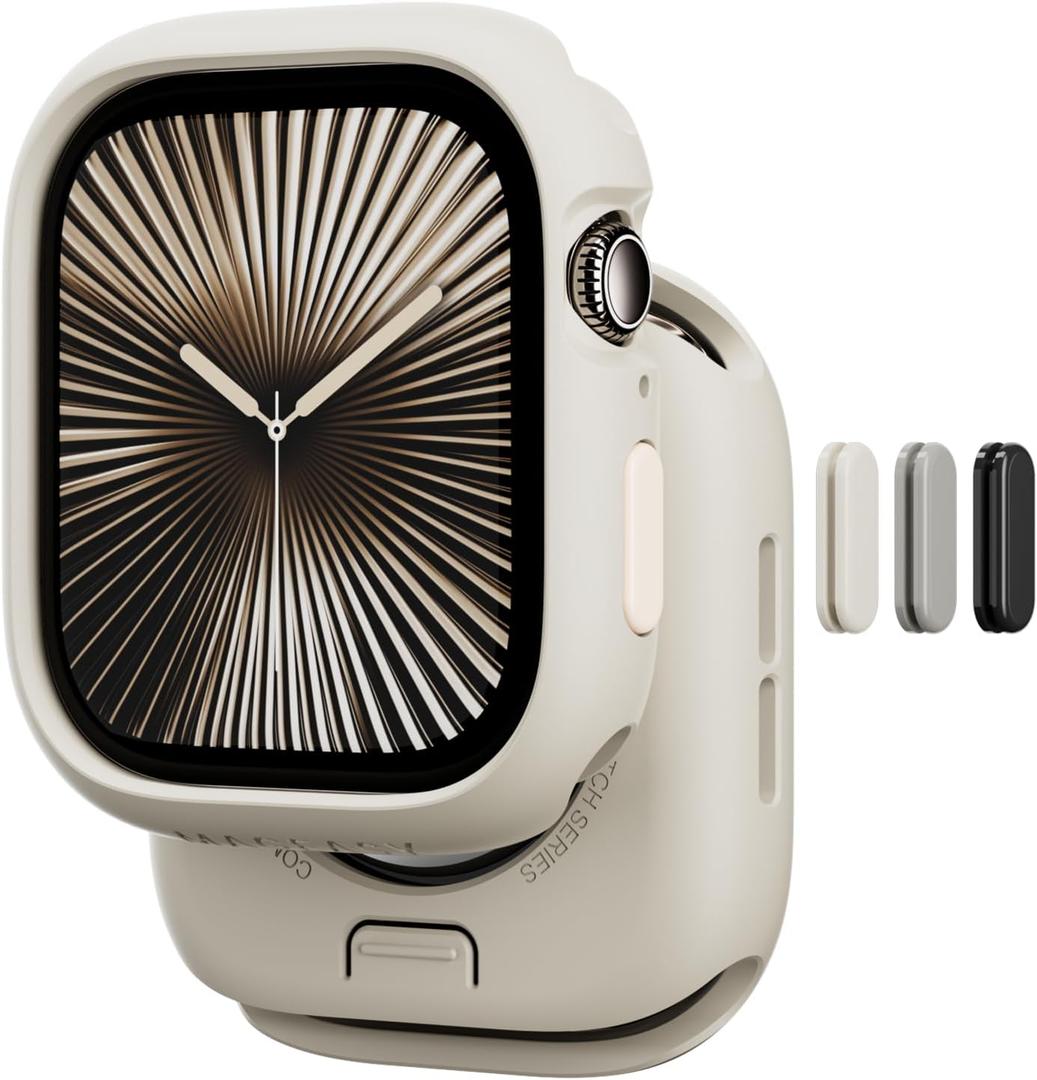 MAGEASY Designed for Apple Watch Series 10 Case 42mm | Shockproof Silicone Bumper with Customizable Buttons, Military Grade Durable Protective iWatch Cover, Skin Series - Starlight White